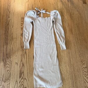 Charles Henry Beige Ribbed Knit Sweater Dress